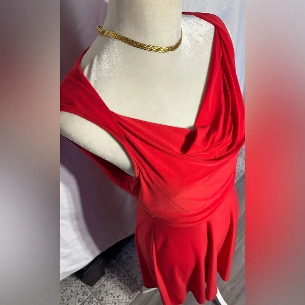 4 Evan Picone Sleeveless Dress Cowl Neck Knee Length Red Dress EPC Size 4 Excell
